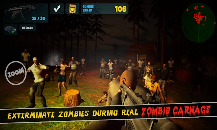 Extermina a los zombies durante una noche de masacres utilizando todo tipo de armas