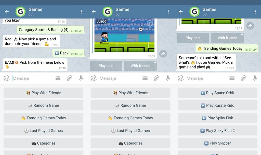 Gamee es un Bot que contiene muchos de los mejores juegos de Telegram