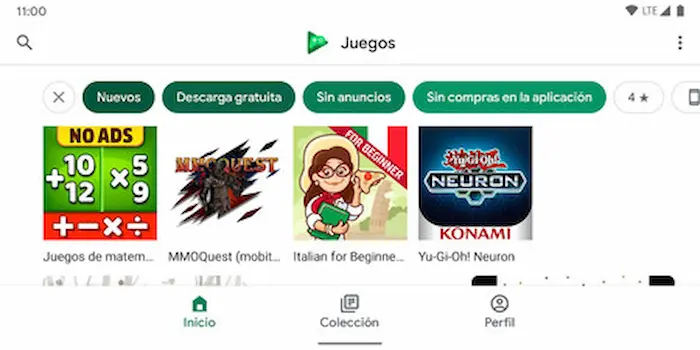 Google Play Games ofrece muchos filtros de búsqueda para que encuentres los juegos que te interesan