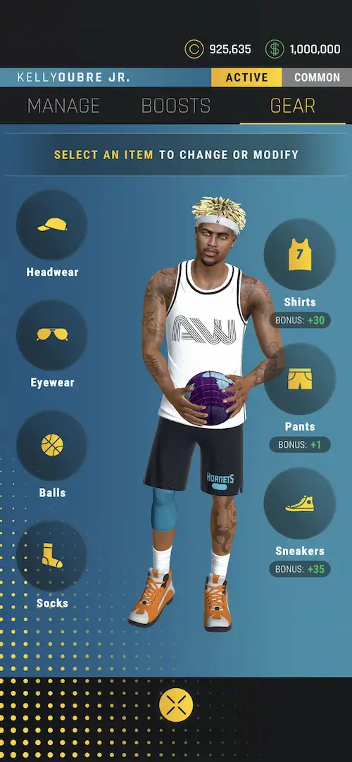 Pantalla de personalización de jugador en NBA All-World