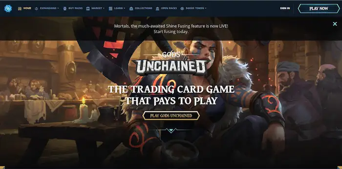 Sitio web de Gods Unchained, uno de los mejores juegos de cartas