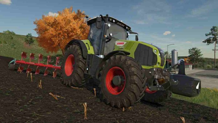Un tractor conm arado de Farming Simulator 2023