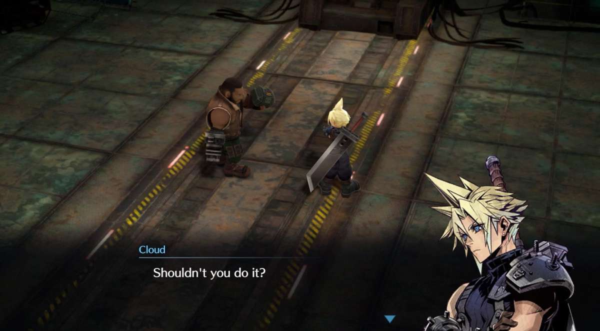 Cloud y Barret conversando en Final Fantasy VII Ever Crisis