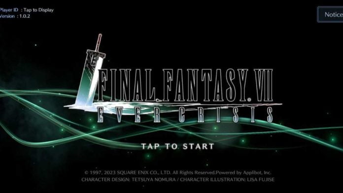 Pantalla de inicio de Final Fantasy VII: Ever Crisis