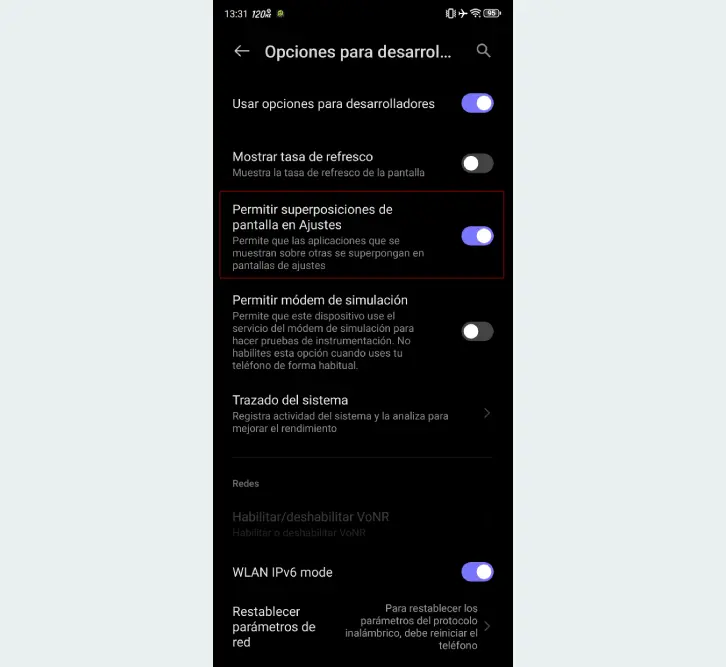Mantis app -Activar superposición de pantalla