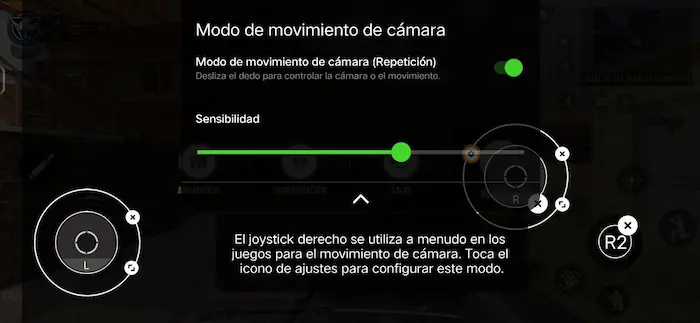 Ajuste de sensibilidad del joystick en el software de mapeo virtual del Razer Kishi V2