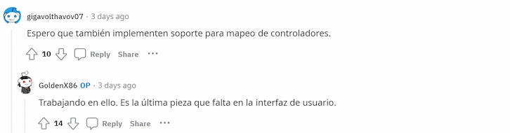 Captura de Reddit sobre el mapeo de mandos en yuzu para Android.