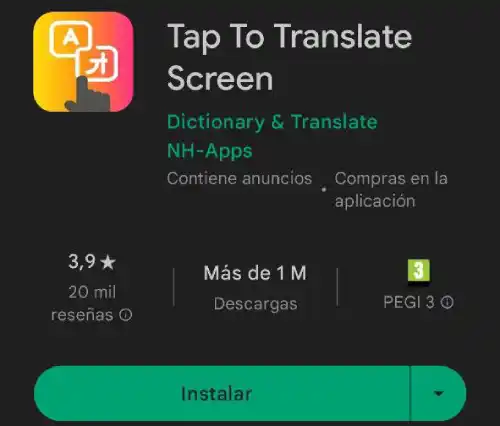 Descargar Tap to Translate Screen de Google Play.