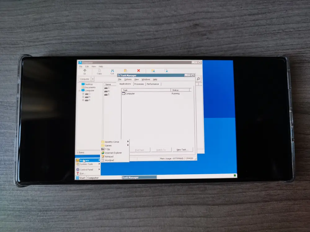 Windows emulado en un móvil Android con Winlator.