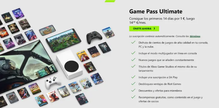 Pantalla de suscripción a Xbox Game Pass Ultimate